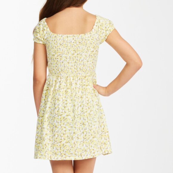 BILLABONG Girls Beach Love Yellow Gray Floral Smocked Bodice Mini Dress Large - Picture 8 of 8